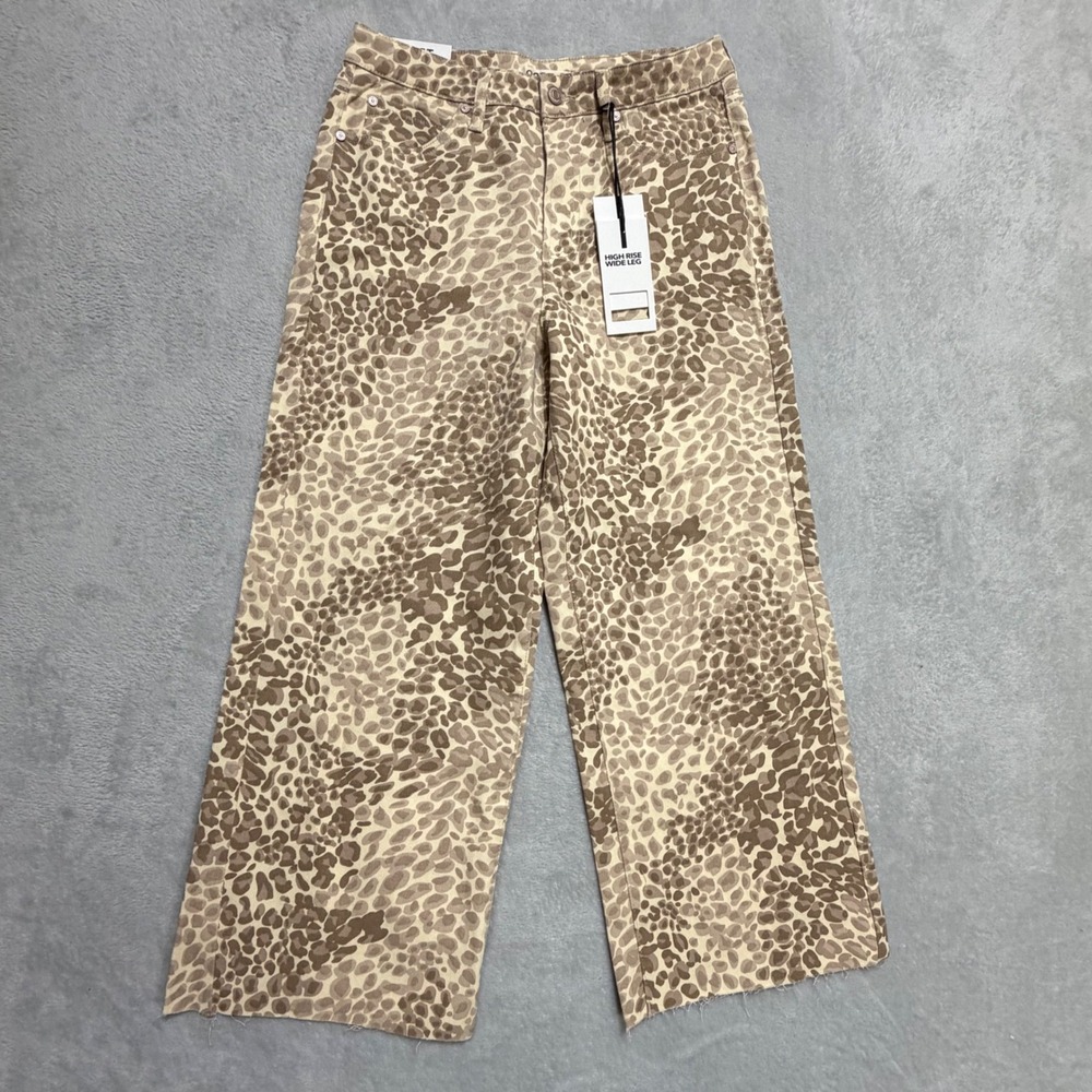 OAT New York High Rise Wide Leg Women 6/28 Tan Leopard Print Denim Jeans Party - Picture 3 of 14
